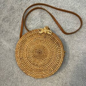 Brown Woven Round Crossbody Bag